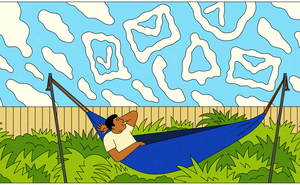 illustration of person in hammock with clouds shaped like inbox icons