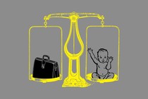 An illustration of a scale that balances a baby with a briefcase
