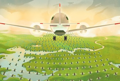 illustration of an airplane dropping insects