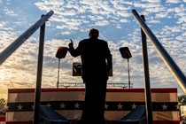 Photo of Trump's back as he speaks to a crowd