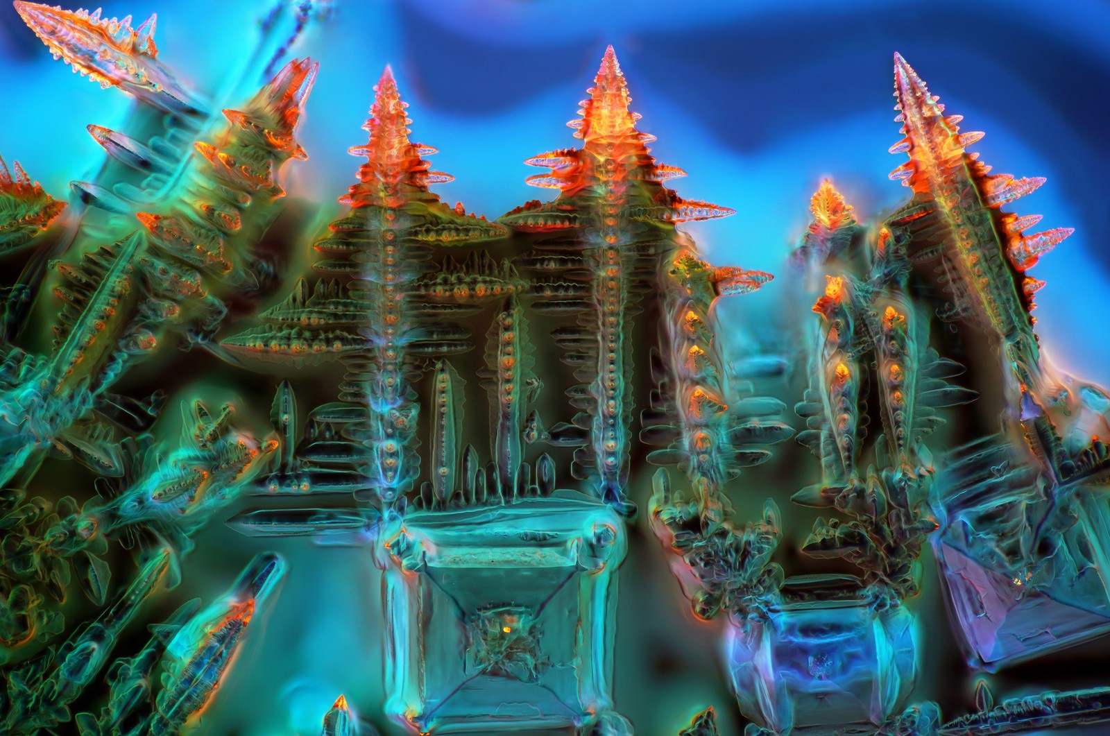 Geometric patterns observed in crystallized soy sauce under a microscope