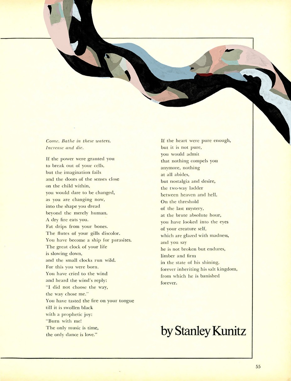The pdf of the original page with a river painted on, composed of black, green and pink paint blocks
