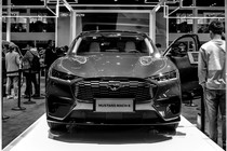 A Ford Mustang Mach-E sits at the Shanghai auto show.