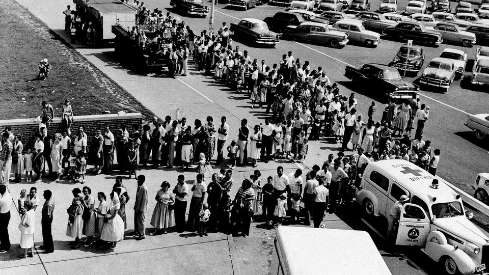 People waiting in line for polio shots in 1959.