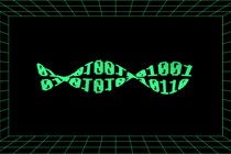 An illustration of binary code in the shape of a DNA molecule