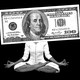 An illustration depicting someone meditating with a $100 bill over their face