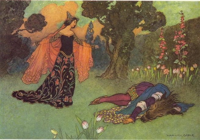 An illustration by Warwick Goble for Beauty and the Beast, 1913