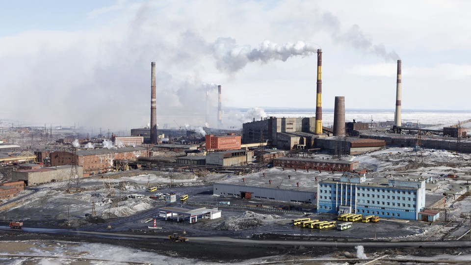 A general view of Nornickel's nickel plant in the Russian Arctic city of Norilsk on April 16, 2010