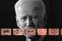 A photo illustration of images of Trump's mouth superimposed over Biden's face