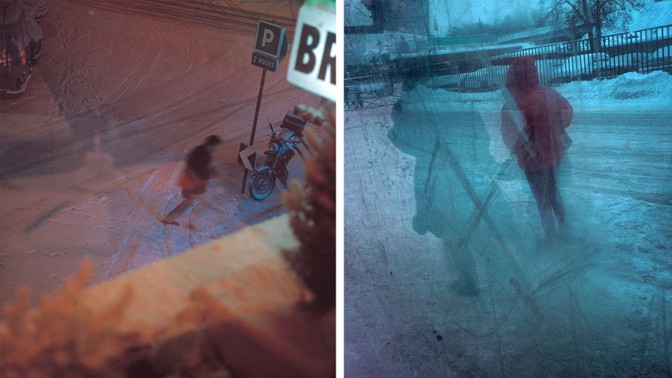 people walking city street at night in winter