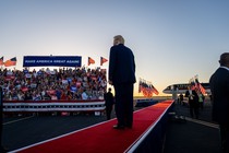 Trump faces a cheering crowd after a rally at the Waco Regional Airport, in Texas.