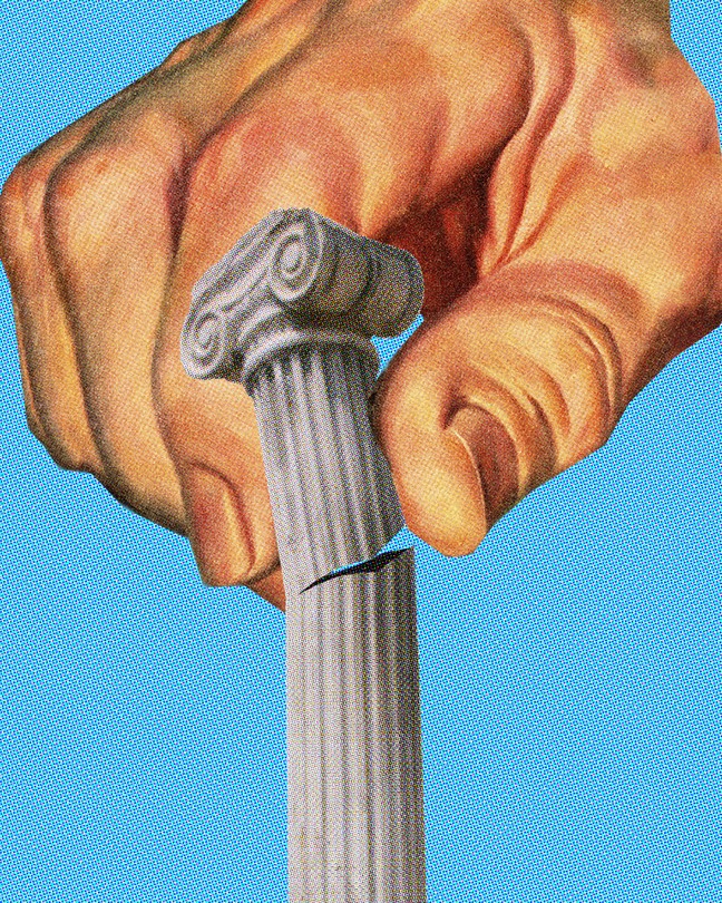 Illustration of a hand breaking a column