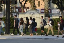 Students from Marjory Stoneman Douglas High School return for a new school year after summer recess on August 15, 2018.