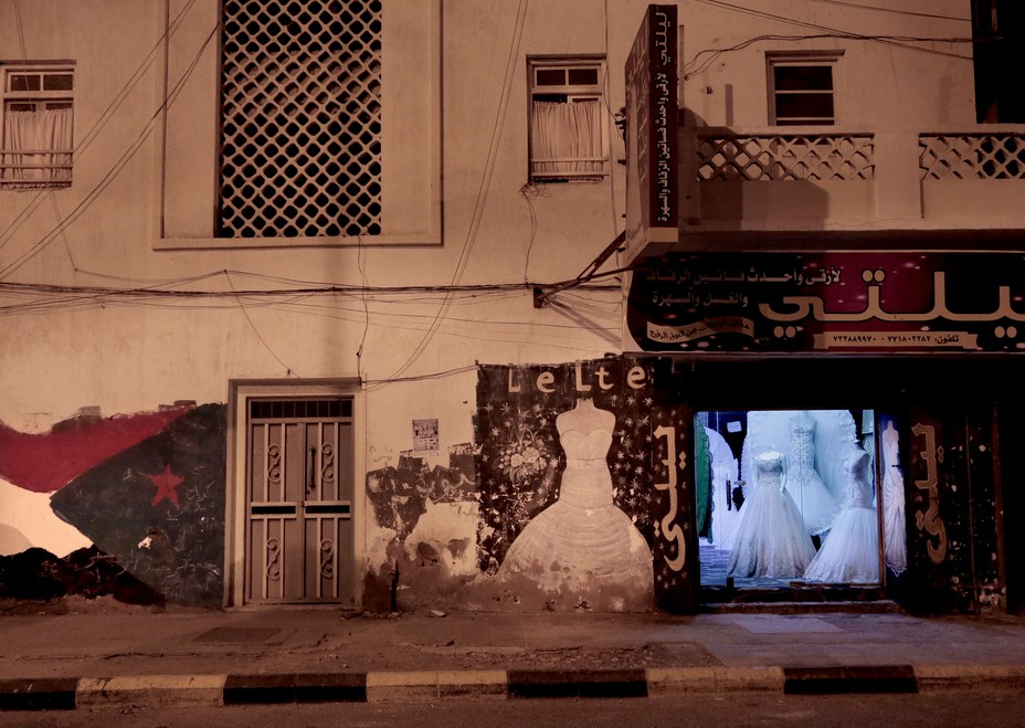 Wedding dresses on display in Lelte boutique on a street in Aden, Yemen, Feb. 15, 2018. 