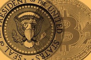 An illustration of a POTUS sign with the Bitcoin logo