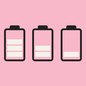 Illustration showing a sequence of four batteries, each less charged than the one before, against a pink background