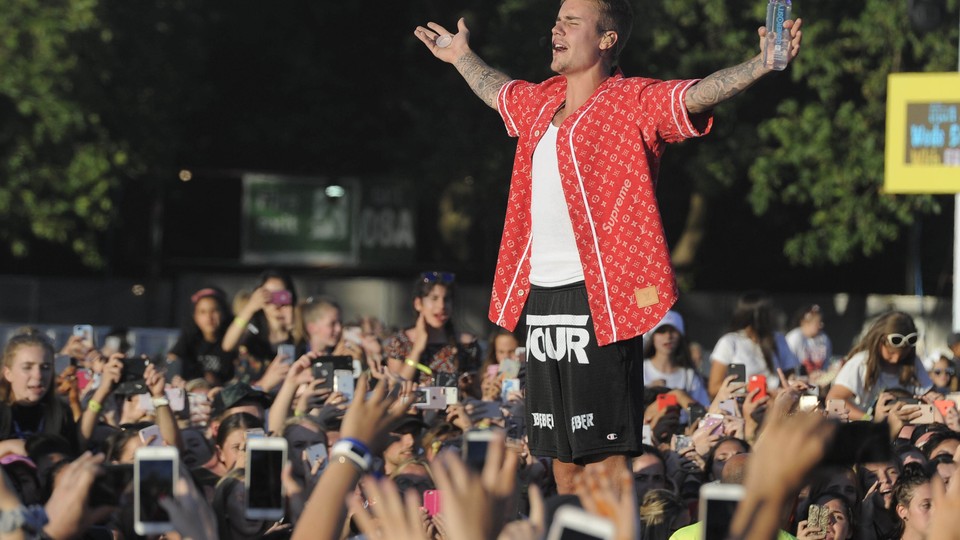 Justin Bieber performing in London's Hyde Park