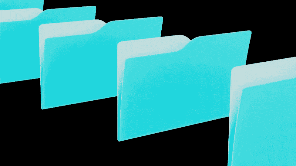 gif illustration of a film strip going through a digital manila folder