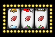 An image of a slot machine with a three footballs