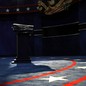 An empty TV stage for a presidential debate