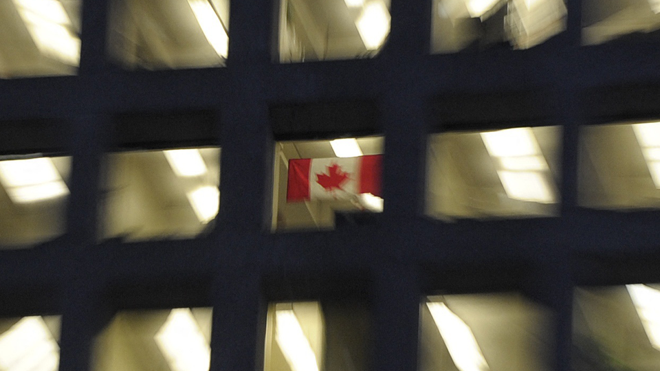 A Canadian flag, refracted
