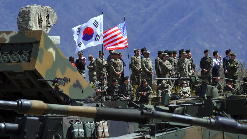 South Korean and American soldiers participate in a joint military exercise in South Korea in 2017.