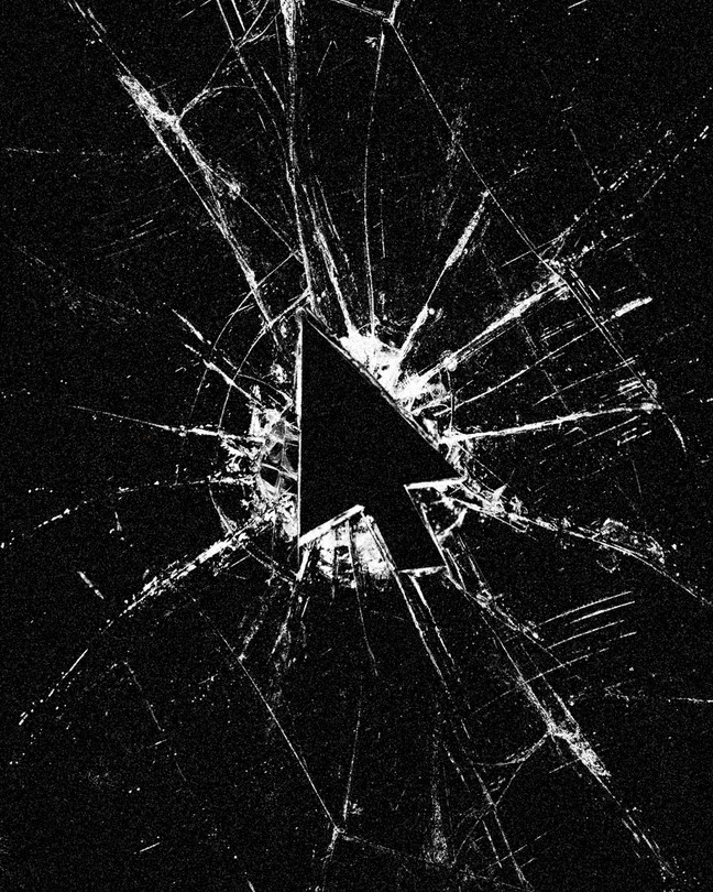 hole in shattered glass in the shape of a mouse cursor arrow