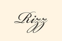 the word rizz in cursive with a heart over the i