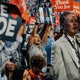 Delegates cheer for President Joe Biden at the DNC on August 19.