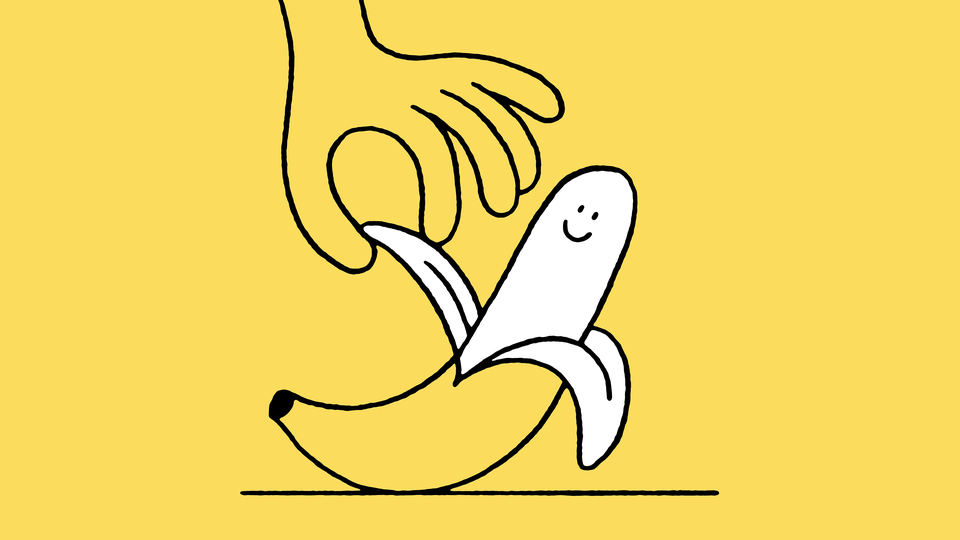 An illustration of a peeling banana with smiley face