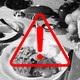 A Thanksgiving meal with a warning sign superimposed over it