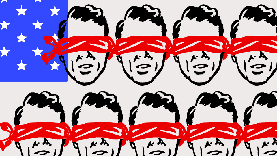 Illustration of blindfolded Americans