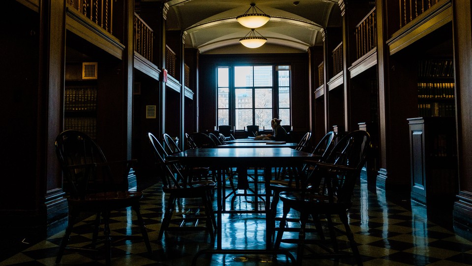 An empty college library