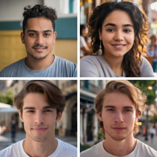 four closeup images of people