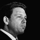 A black-and-white photo portrait of Ron DeSantis