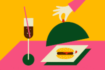 Illustration of hand lifting cover off of burger