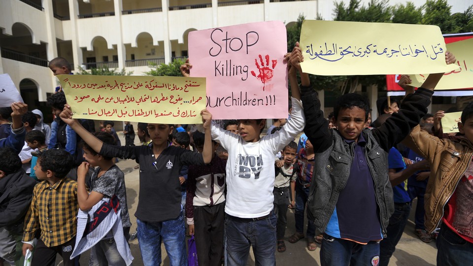 Yemeni children at an August protest in Sanaa, Yemen, against the Saudi-led coalition that has been accused of targeting civilians.
