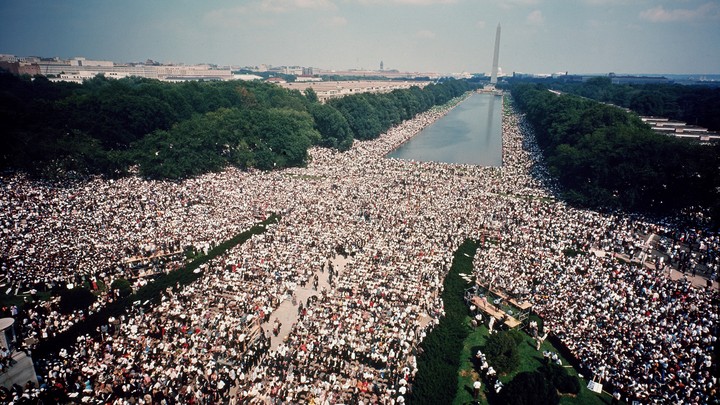 A massive crowd assembled on the National Mall during the March on Washington.