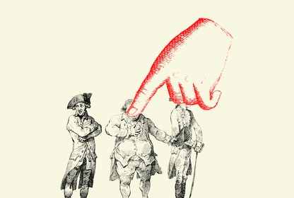 An illustration of three men with a finger pointing at them