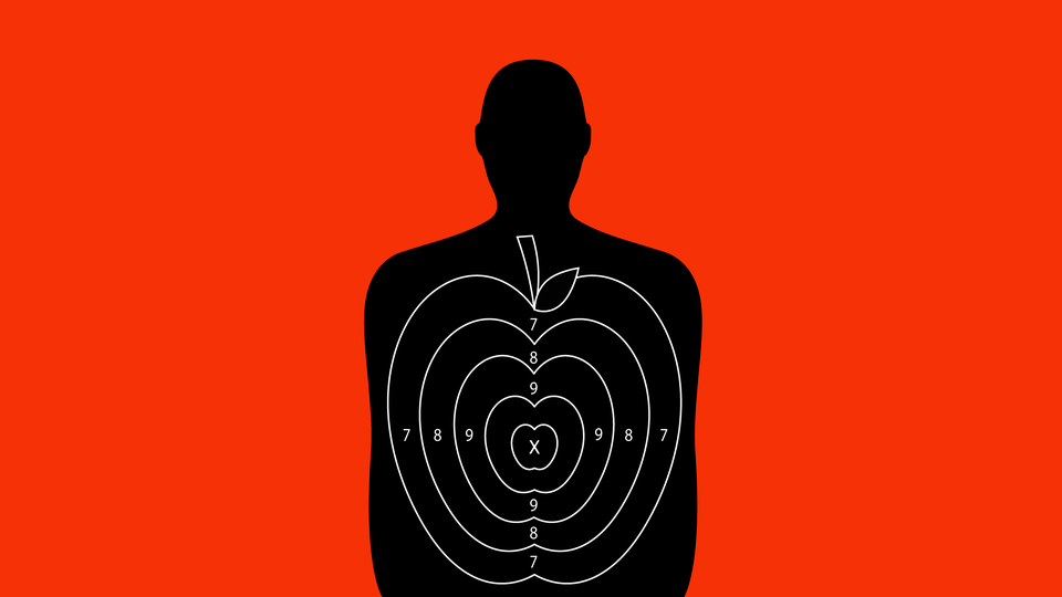 An illustration of target practice for a shooting range with an apple design over it.