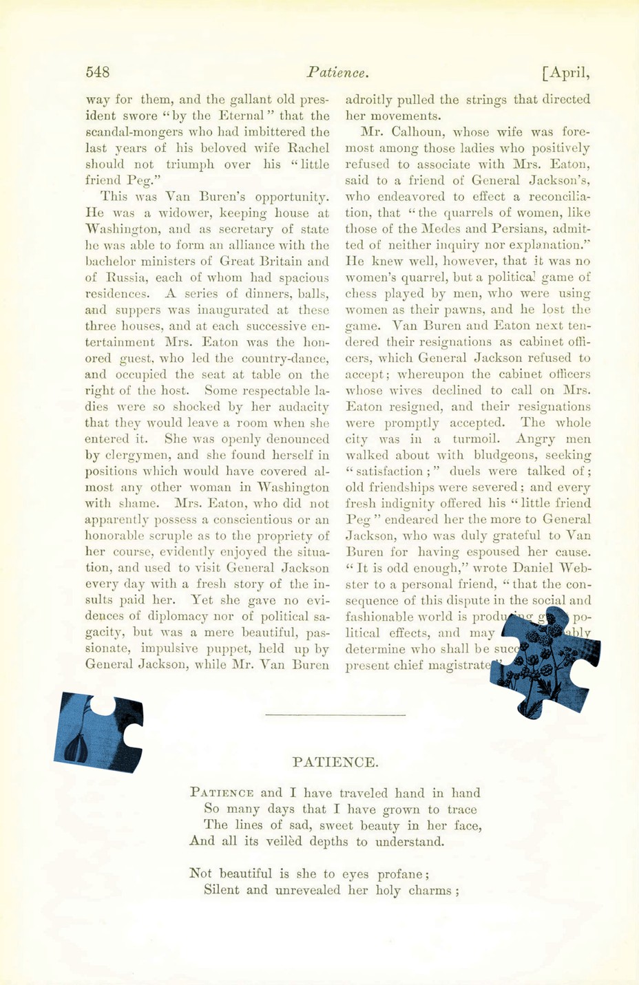 original magazine page with blue puzzle pieces painted on