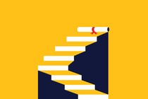 An illustration of a diploma unfurling up a staircase