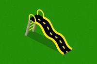 A playground slide with road lines