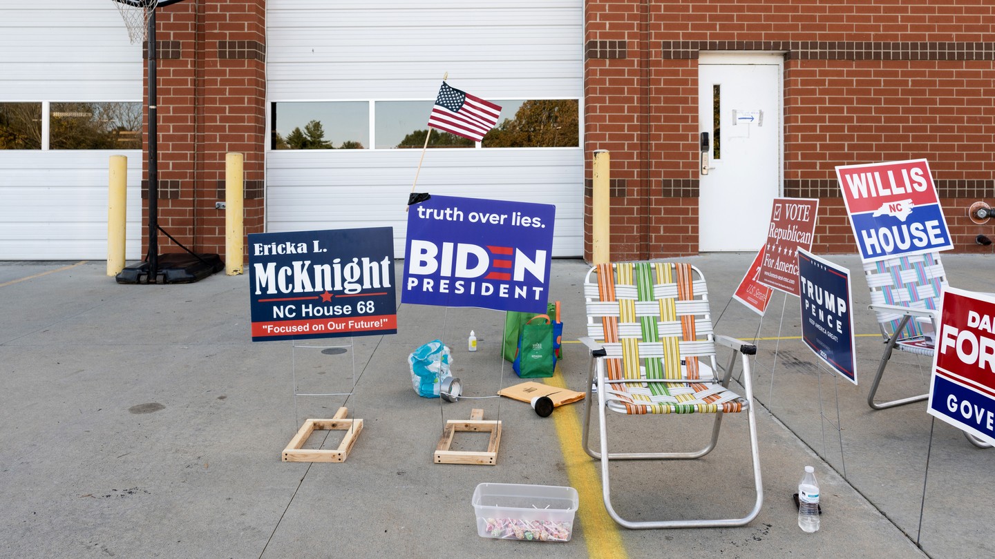 Photo of democratic poll worker's station at one of Union County's early voting sites in Mineral Springs