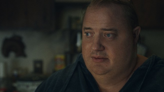Brendan Fraser, as Charlie, gazing forlornly in "The Whale"
