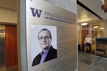 A plaque with a photo of Paul Allen