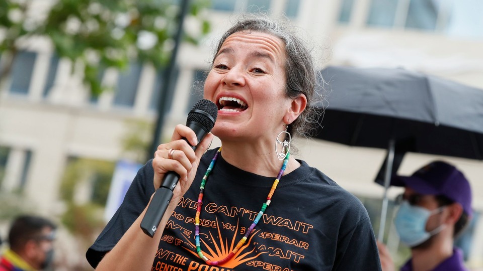 Ana María Archila speaks at march for citizenship, care, and climate justice on September 21, 2021, in Washington, D.C.