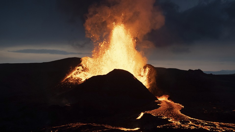 The Fagradalsfjall volcano erupting in Iceland on May 18, 2021