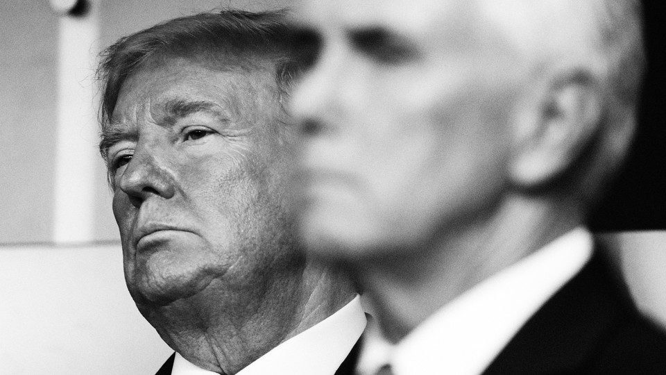 A black-and-white photo of Donald Trump and Mike Pence