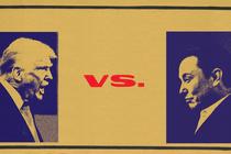 An illustration of President Trump and Elon Musk facing each other with a "vs." between the images